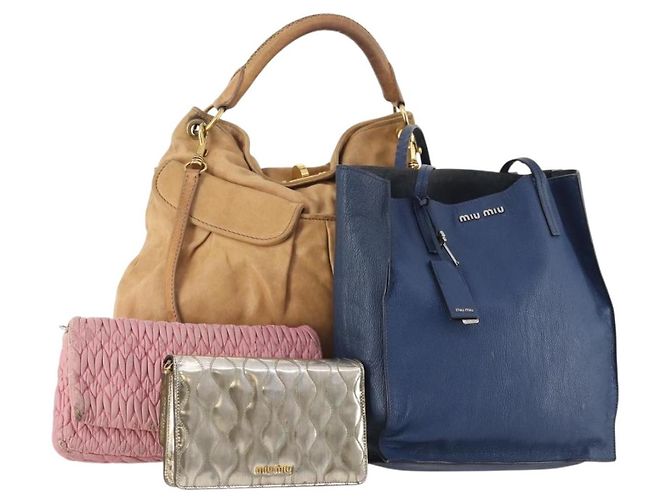 Borsa a Spalla Miu Miu in Pelle 4 Set Blu Rosa Beige Auth 174955