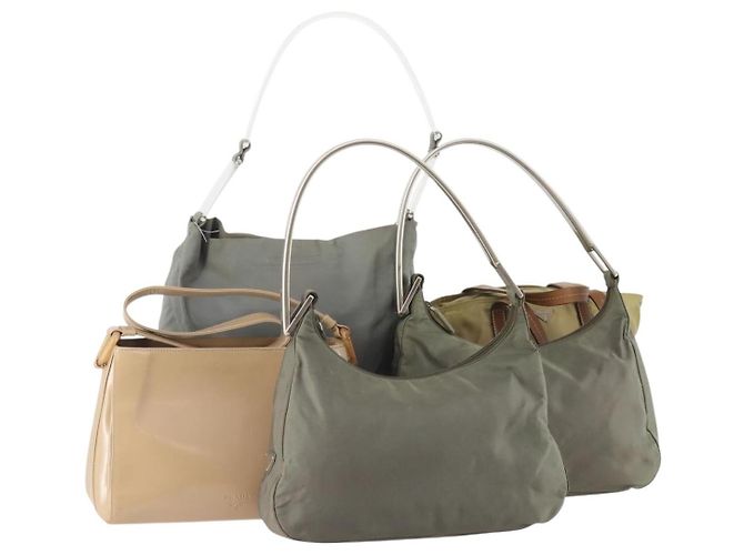 PRADA Handtasche Nylon 5 Set Beige Grün Auth 174981