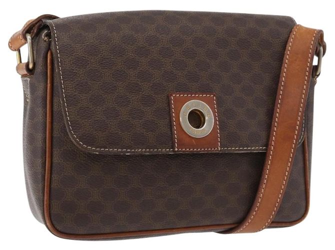 Céline Bolsa de ombro circular em lona Macadam CELINE em couro PVC marrom dourado Auth ti3851