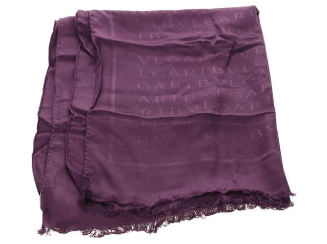 Bulgari Cachecol de seda BVLGARI Logo Mania Roxo Auth 174756A