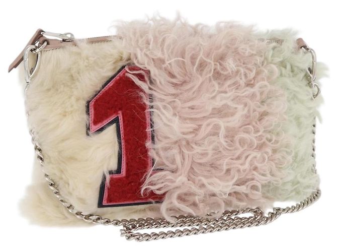 Sac à bandoulière Miu Miu en chaîne en fourrure rose argent Auth 174917V Argenté