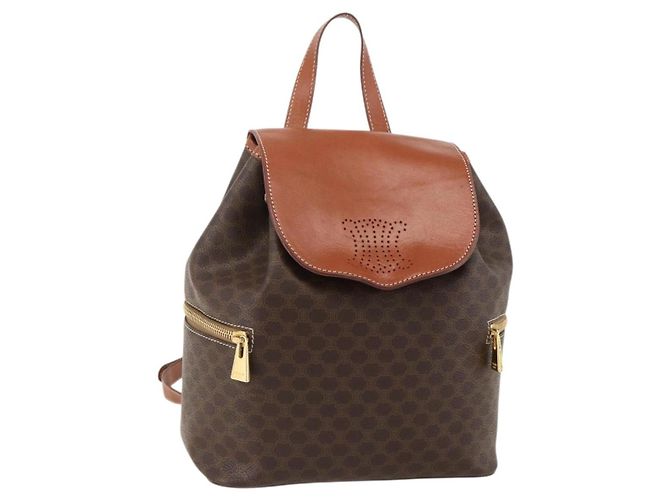 Céline CELINE Macadam Canvas Backpack PVC Leather Brown Gold Auth YKZ829A Golden