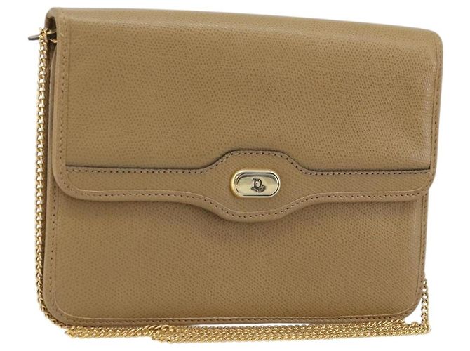 Bolsa de ombro de couro bege dourado Christian Dior Auth 175143