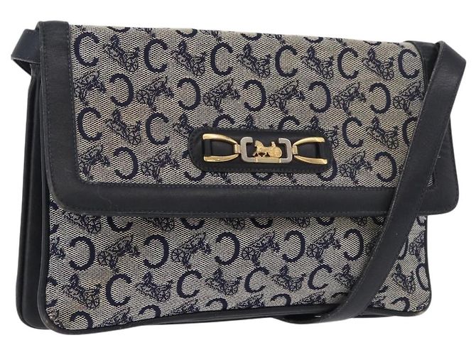 Céline Borsa a Spalla Celine C Sulky in Tela Blu Navy e Oro Auth 176524 D'oro