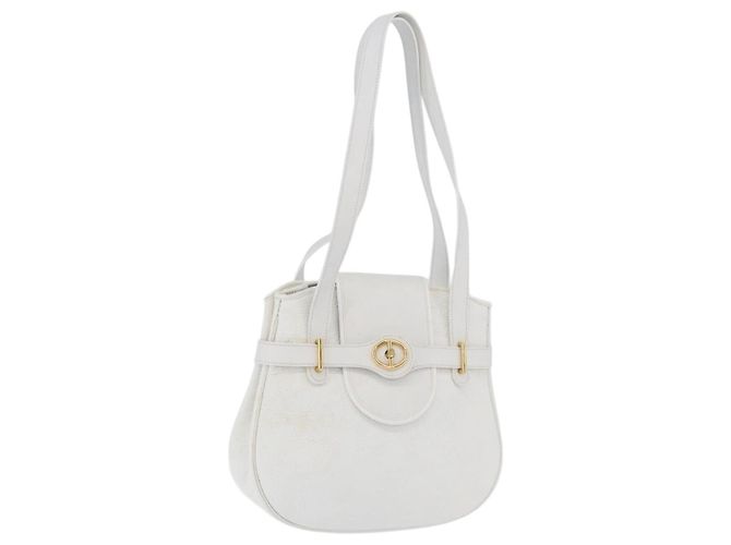 Bolsa de Ombro Christian Dior em Couro Branco e Ouro Auth 176489 Dourado