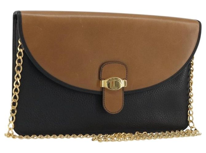 Borsa a spalla con catena Christian Dior in pelle nera e oro Auth 175172 Nero D'oro