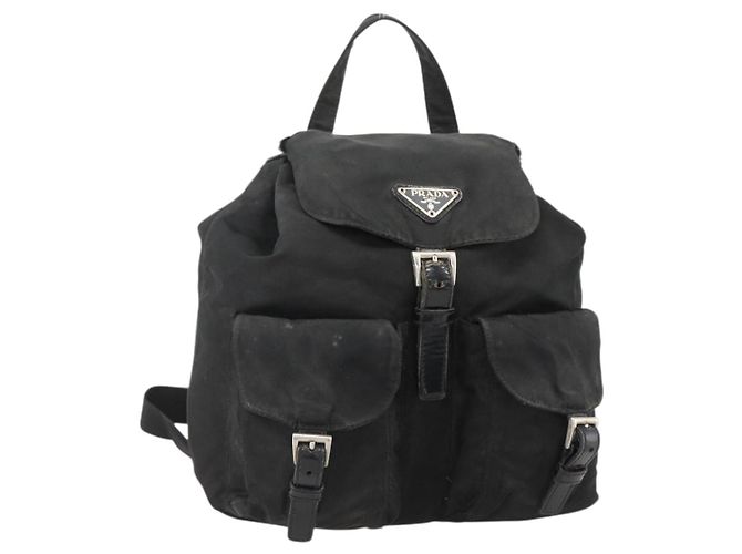 PRADA Backpack Nylon Black Silver Auth YKZ1087 Silvery