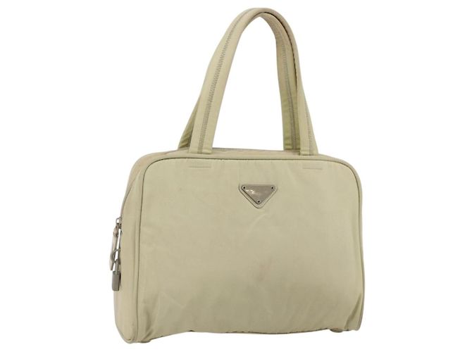 PRADA Bolsa de mão em nylon marfim prata Auth 175267 Cru