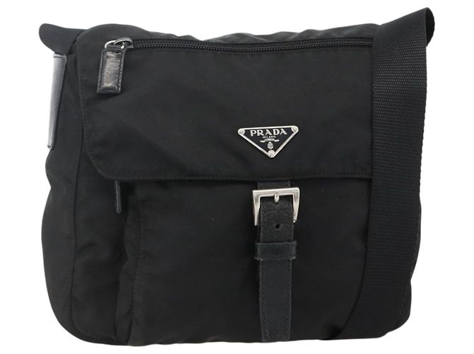 PRADA Shoulder Bag Nylon Black Silver Auth 175302 Silvery