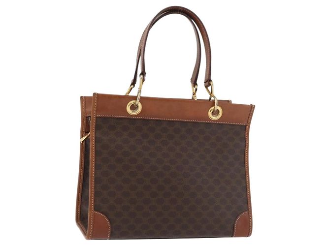 Céline Bolsa de mão em lona Macadam CELINE em couro PVC marrom dourado Auth 176037