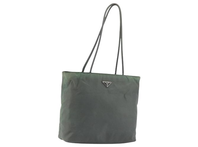 PRADA Nylon Tote Bag Grün Silber Auth 175705