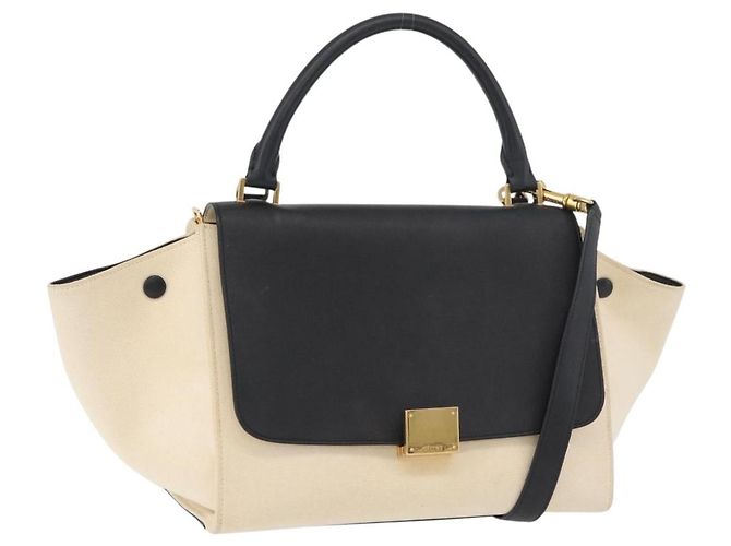Céline Bolsa de mão Trapeze CELINE em lona e couro 2 em 1 ouro bege Auth BA12121A Dourado