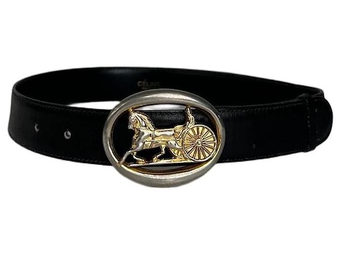 Céline Ceinture en cuir vintage Celine Paris Noir