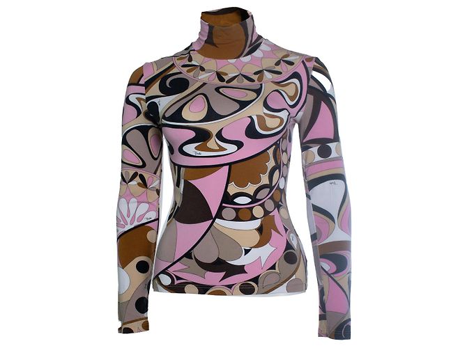 Emilio Pucci, gola alta estampada gráfica Rosa Multicor