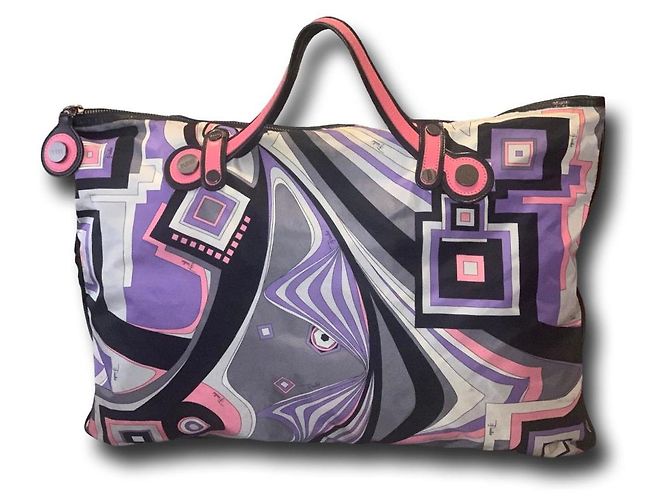 Sac cabas Emilio Pucci imprimé psychédélique Noir Rose Blanc Gris Violet Bleu clair