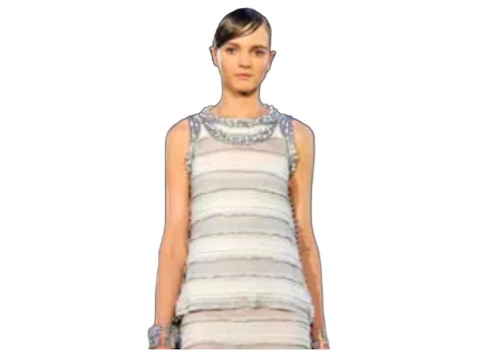 Top de perlas y cuero de la colección de crucero Chanel 2009 Blanco Gris
