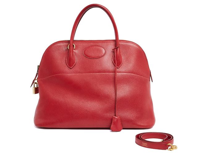 Bolso Hermès Bolide Courchevel 1971 de Cuero Rojo con Correa Roja