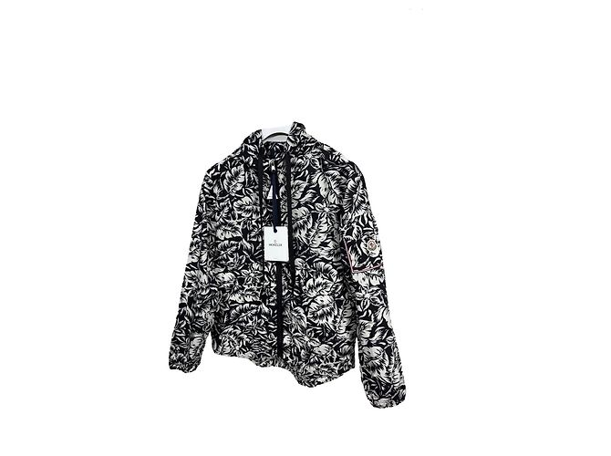 Giacca con cappuccio tropicale nera e bianca Moncler Nero Bianco
