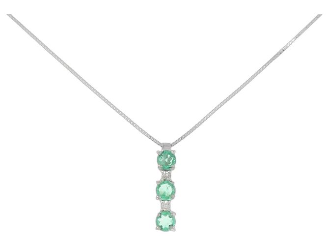 Autre Marque Collana in oro bianco Au750 con smeraldi e diamanti Argento