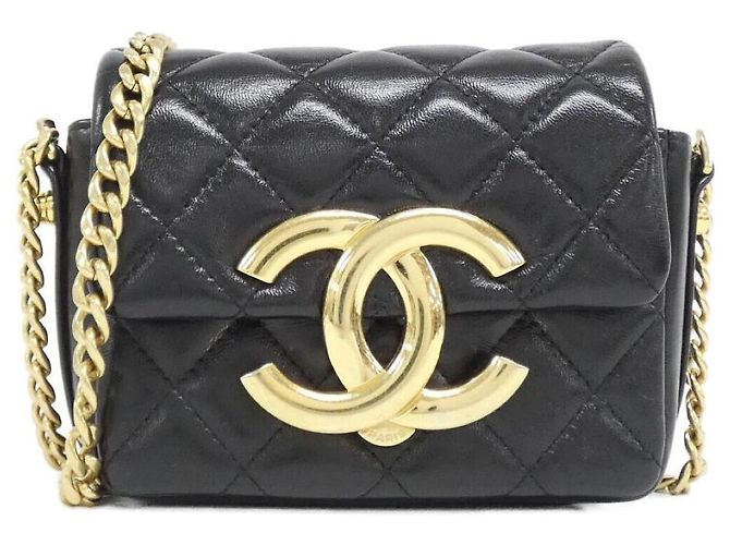Timeless Chanel Kette Clutch aus Lammleder Schwarz