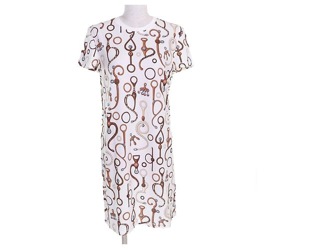 Hermès Panoply du Cuir Kleid Braun Weiß