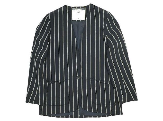 Autre Marque JOURNAL STANDARD L'ESSAGE Stripe Polyester Rayon No Collar Jacket Outerwear Blue