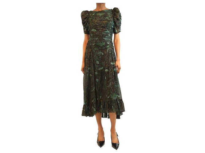 Ulla Johnson Chiffon-Midi-Kleid Marte Rainforest - Größe UK 6 Grün