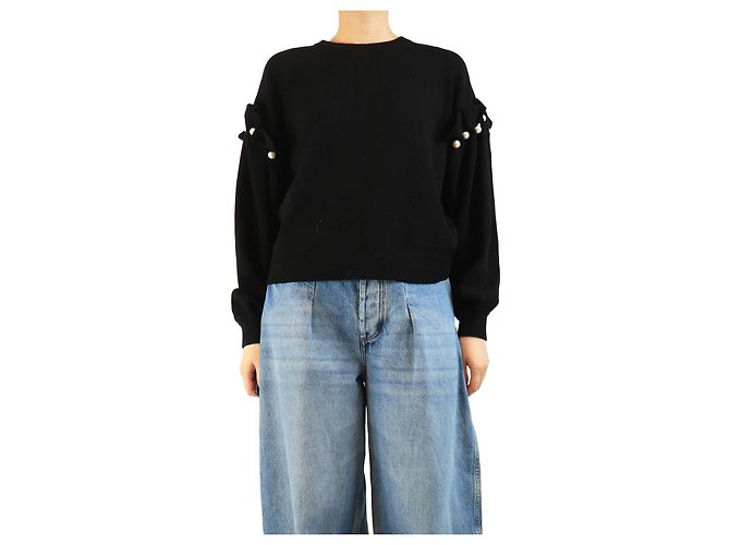 Autre Marque Schwarzer Yuki-Pullover mit Perlen-Schulter - Größe S 