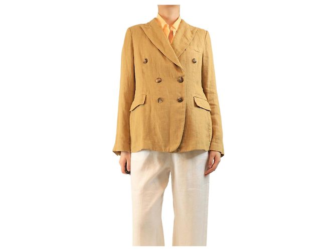 Autre Marque Tan double-breasted linen jacket - size UK 12 Beige