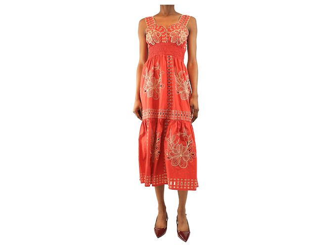 Autre Marque Rotes besticktes Midikleid - Größe XS