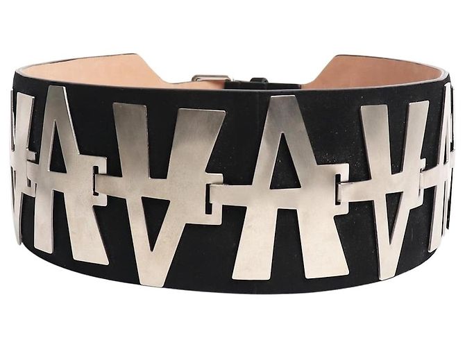 Alaïa Cinto largo de metal e couro com motivo preto