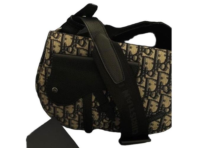 Dior Saddle Pouch Oblique Jacquard Black Beige