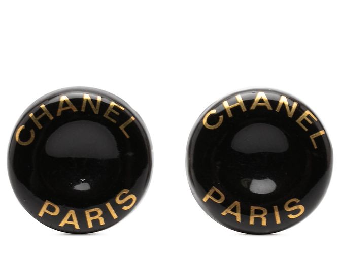 Orecchini a clip in resina nera e ottone con stampa logo CC di Chanel Nero