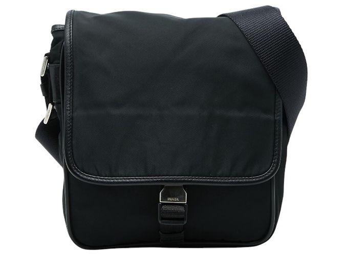 Bolso cruzado Prada con placa de logo triangular Negro