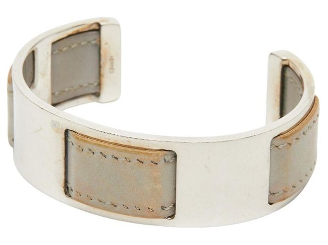Pulseira de couro e metal cinza prateado Hermès Metálico