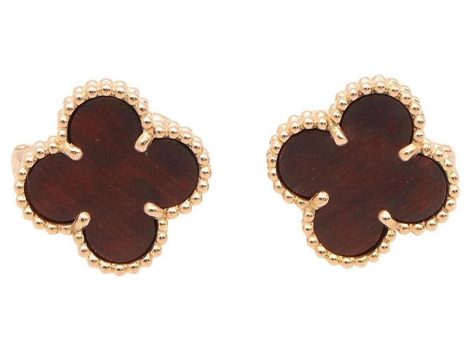 Orecchini a perno Vintage Alhambra di Van Cleef & Arpels Marrone Nero D'oro
