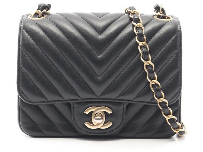 Borsa a spalla mini Chanel Chevron V-Stitch Nero