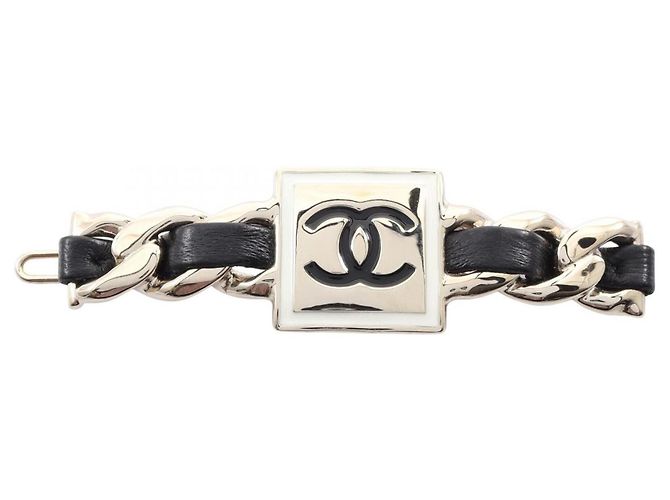 Accessorio Barrette Coco Mark di Chanel Nero Bianco D'oro