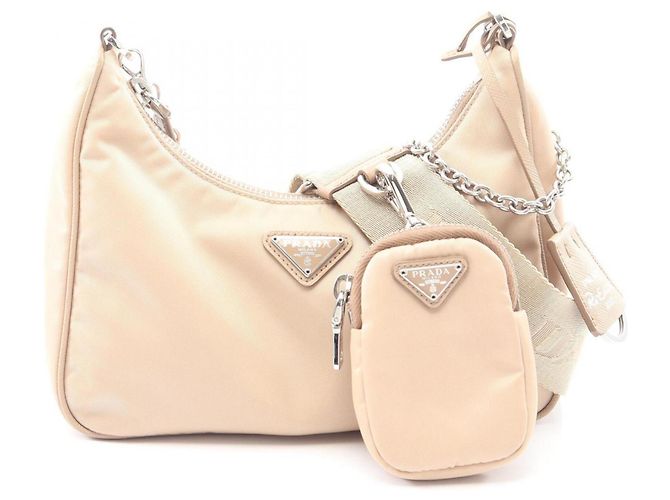 Saffiano Bolsa de Ombro 2 em 1 Prada Re-Edition 2005 Bege