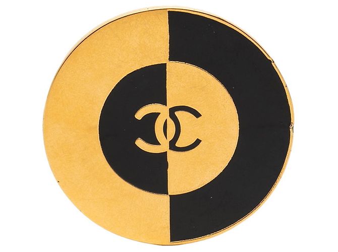 Chanel Coco Mark Brosche Schwarz Golden