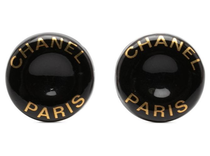 Orecchini a clip in metallo smaltato nero e oro Chanel D'oro