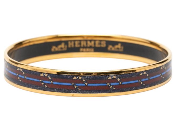 Hermès Hermes Email PM Cloisonné Bangle Golden Navy blue