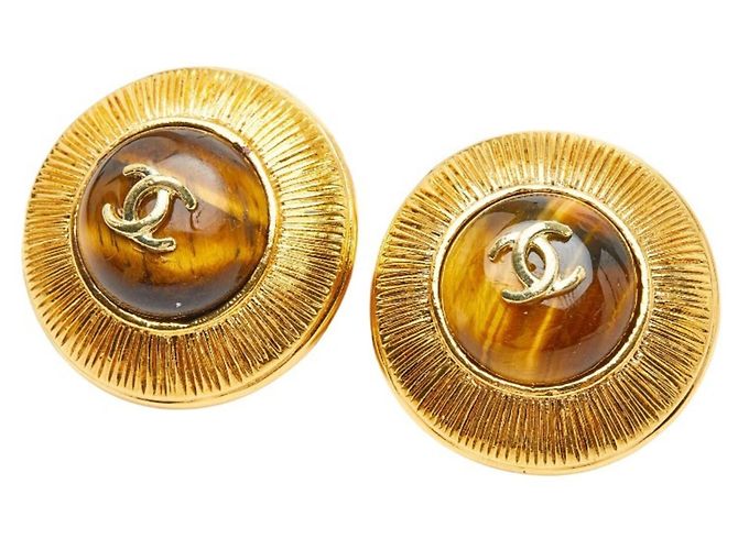 Orecchini a clip rotondi Coco Mark Vintage di Chanel D'oro Giallo