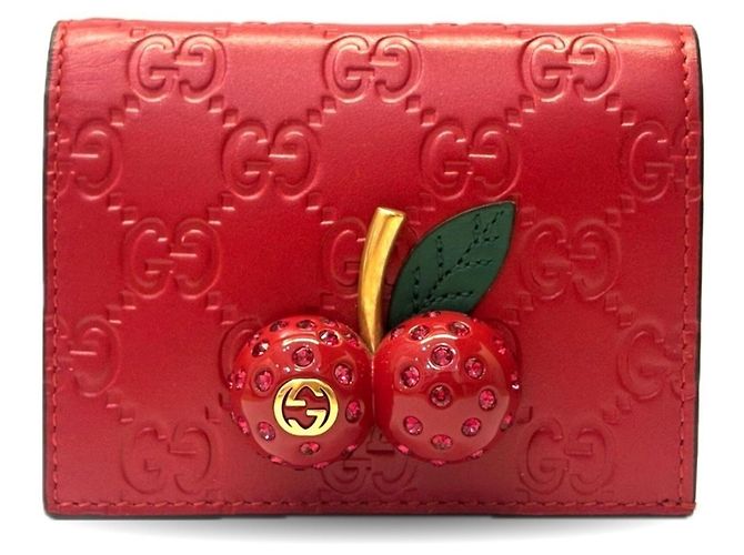 Gucci Guccissima Leather Cherry Red Bi-fold Wallet