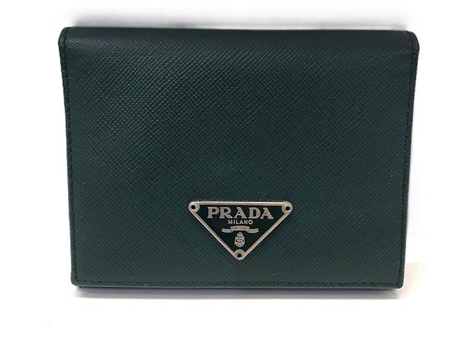 Prada Saffiano Green Bi-Fold Wallet