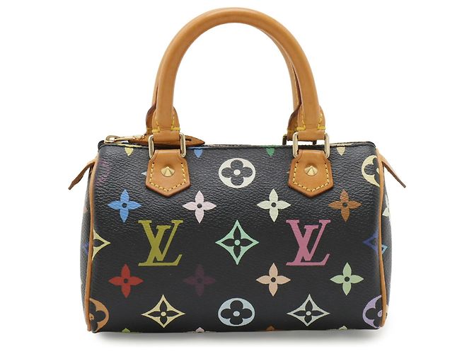 Louis Vuitton Monogram Multicolor Mini Speedy Handbag Pouch Black Multiple colors