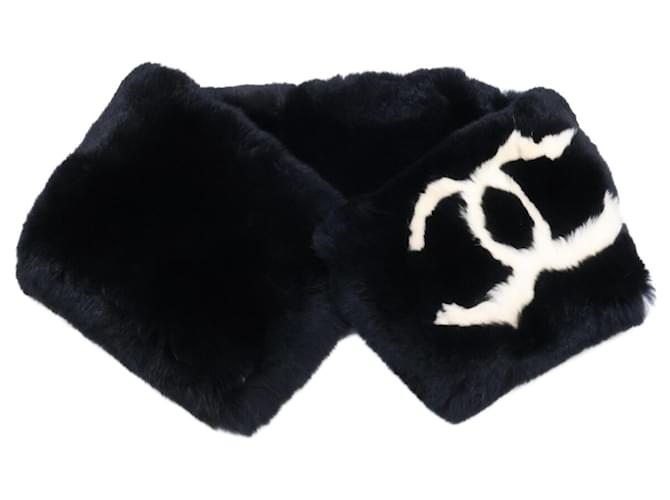 Chanel Coco Mark Rabbit Fur Tippet Scarf Black 