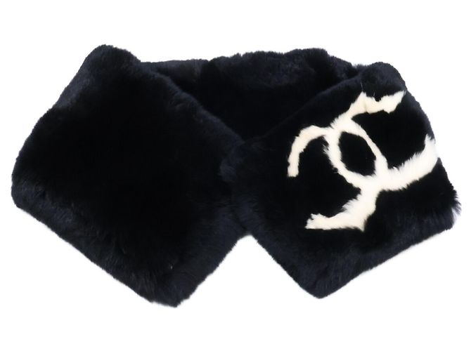 Cachecol de pele de coelho Coco Mark da Chanel Preto 