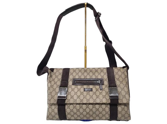 GUCCI GG Plus Monogram Umhängetasche mit doppelter Schnalle Beige/Braun
