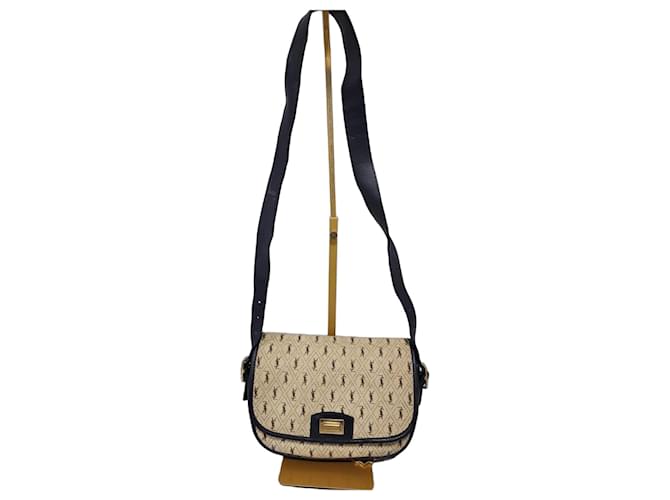 Sac à bandoulière en toile monogramme Yves Saint Laurent Noir Bleu Marine 